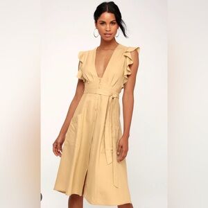 ASTR the Label Carolina Beige Button-Front Midi Dress